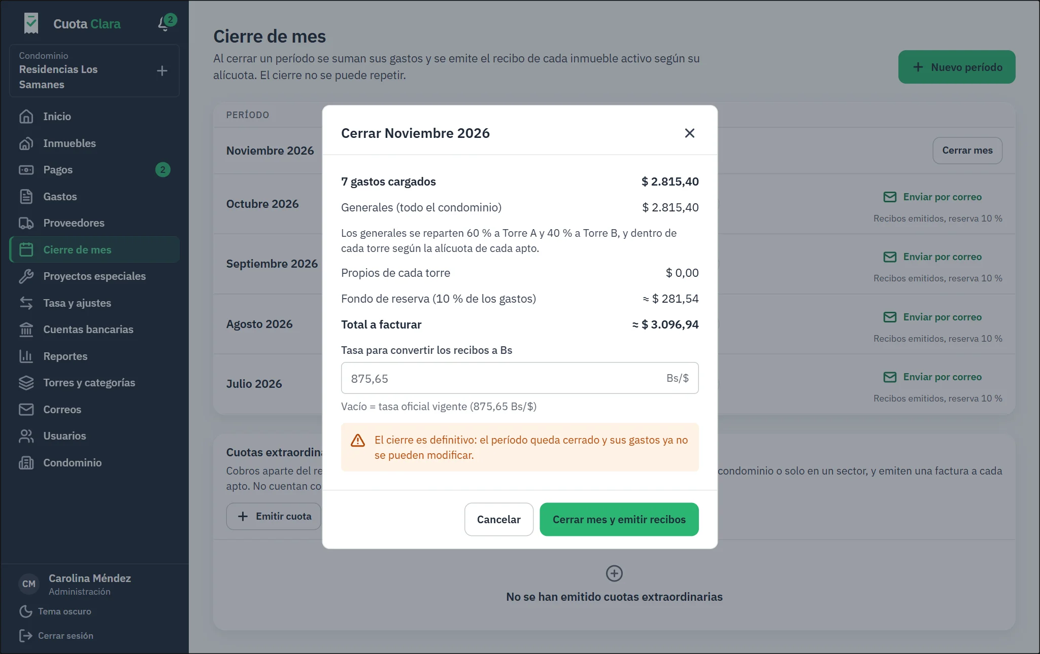 La confirmación del cierre