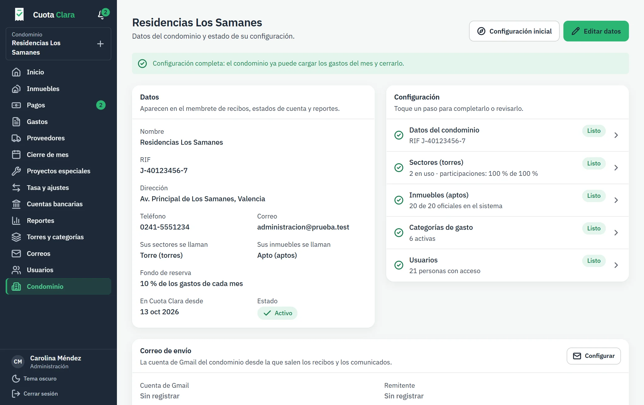 La ficha del condominio