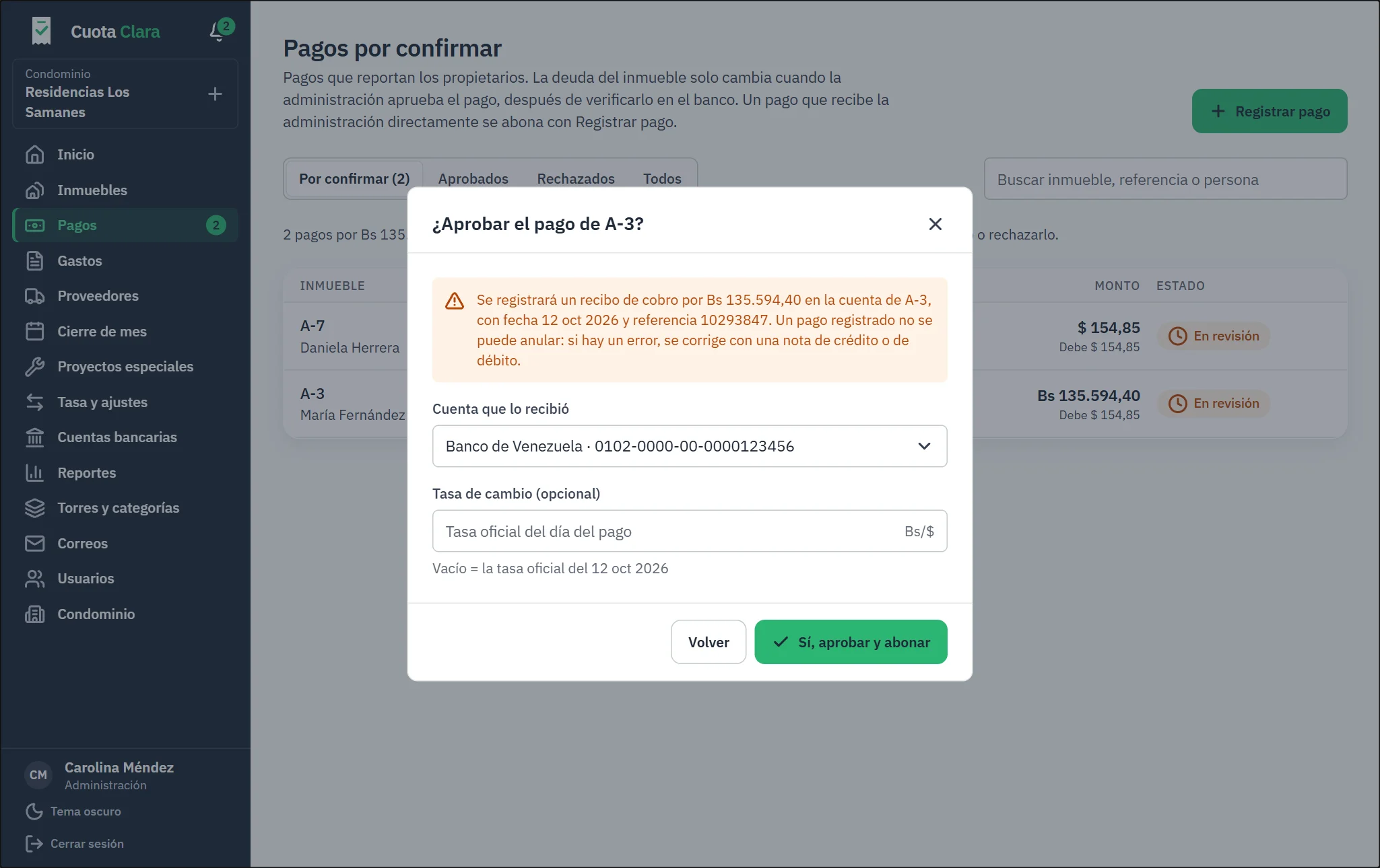 Aprobar: elegir la cuenta y confirmar