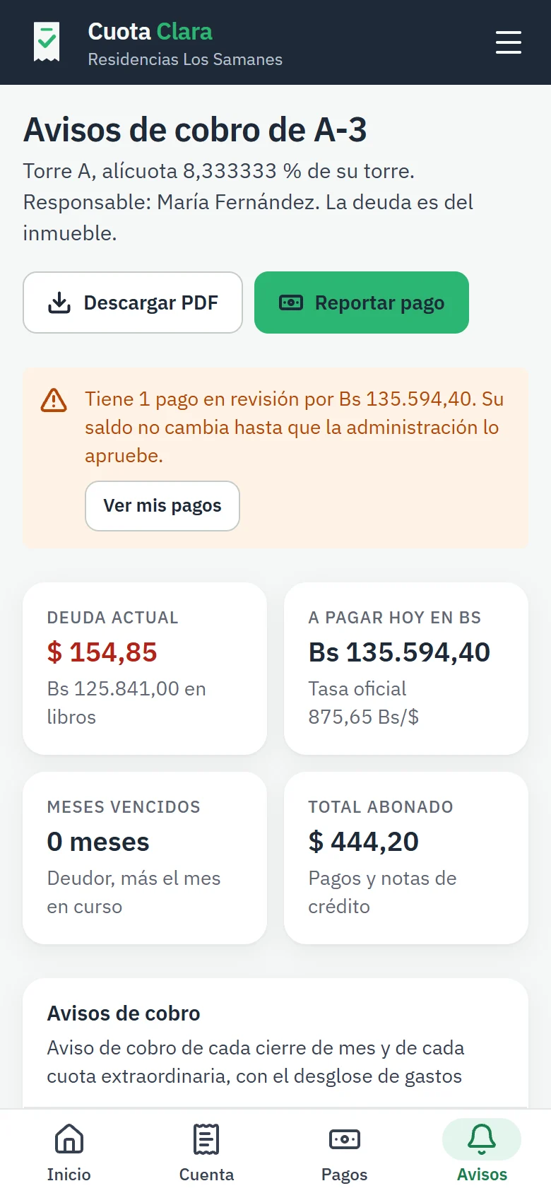 Sus avisos de cobro