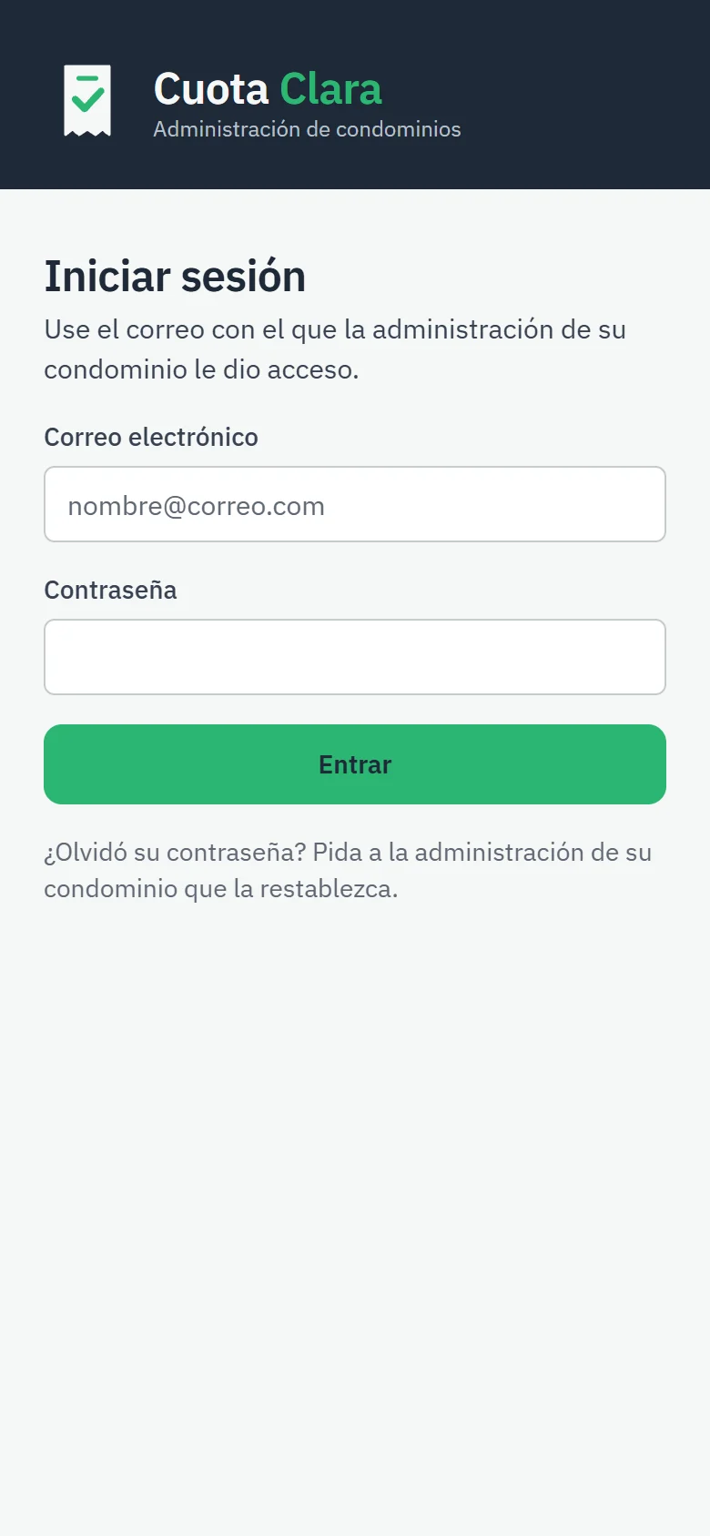 La pantalla para iniciar sesión